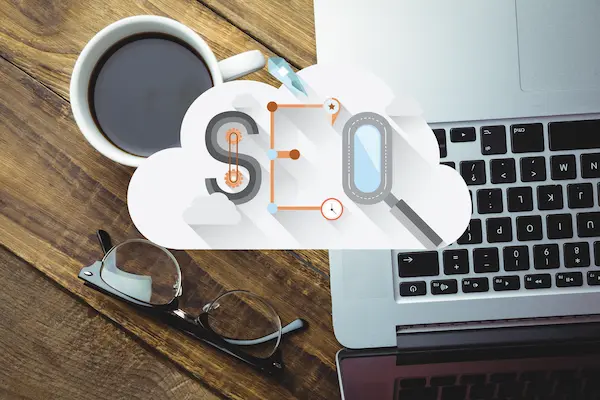Agence SEO Lille illustrant le SEO et le marketing digital via le cloud, les mots-clés et la visibilité sur internet